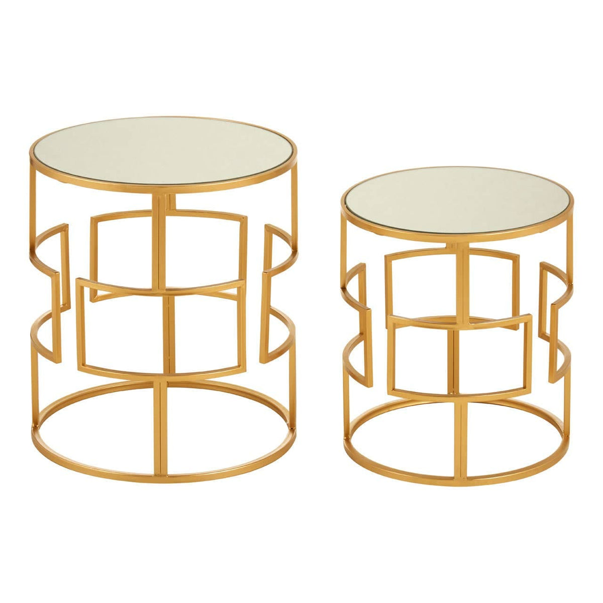 Avantis Set Of 2 Gold Metal/Round Side Tables.