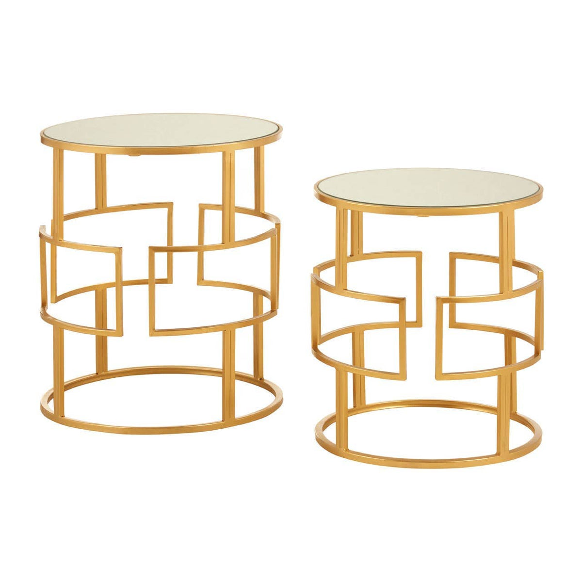 Avantis Set Of 2 Gold Metal/Round Side Tables.