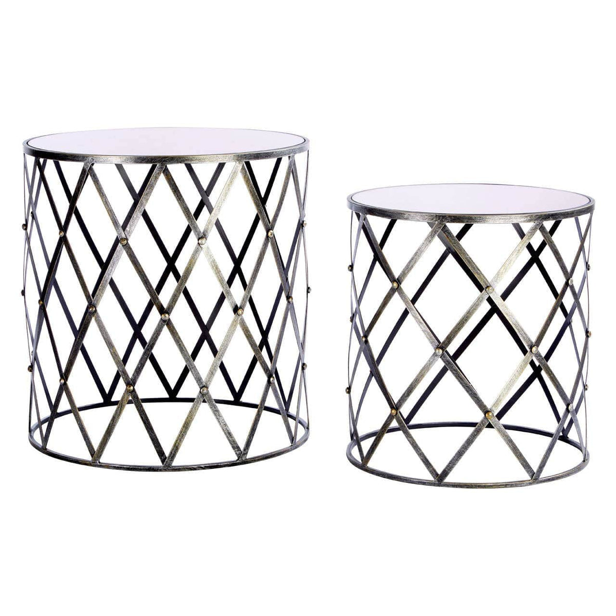 Noosa & Co. Living Avantis Set Of Two Diamond Design Silver Tables House of Isabella UK