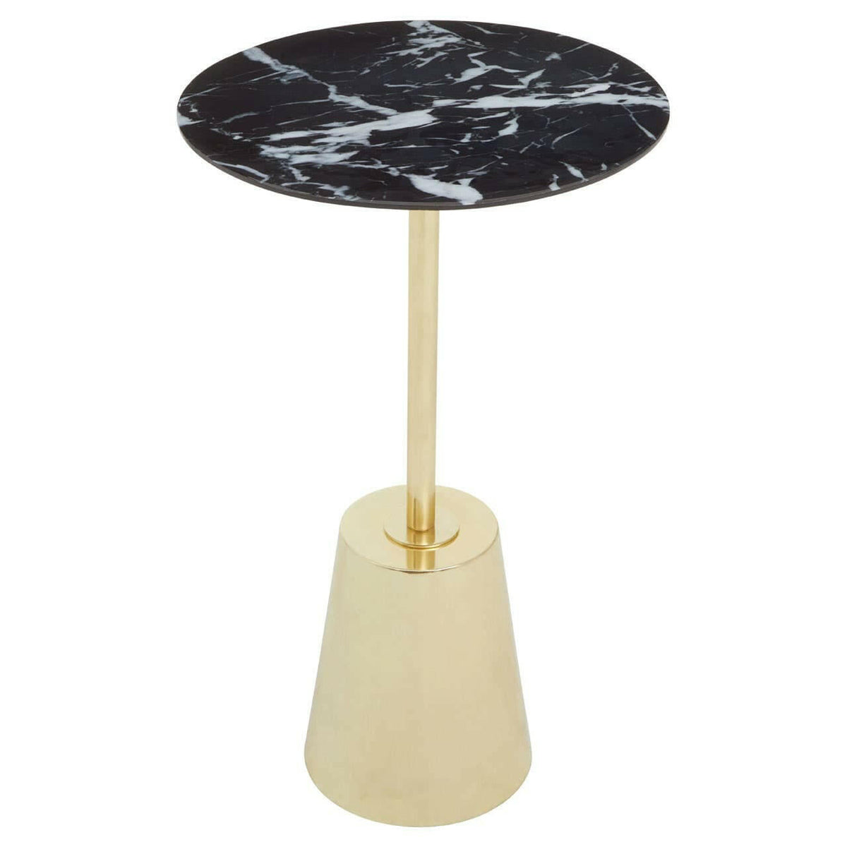 Avola Black Marble Effect Top Gold Base Side Table.