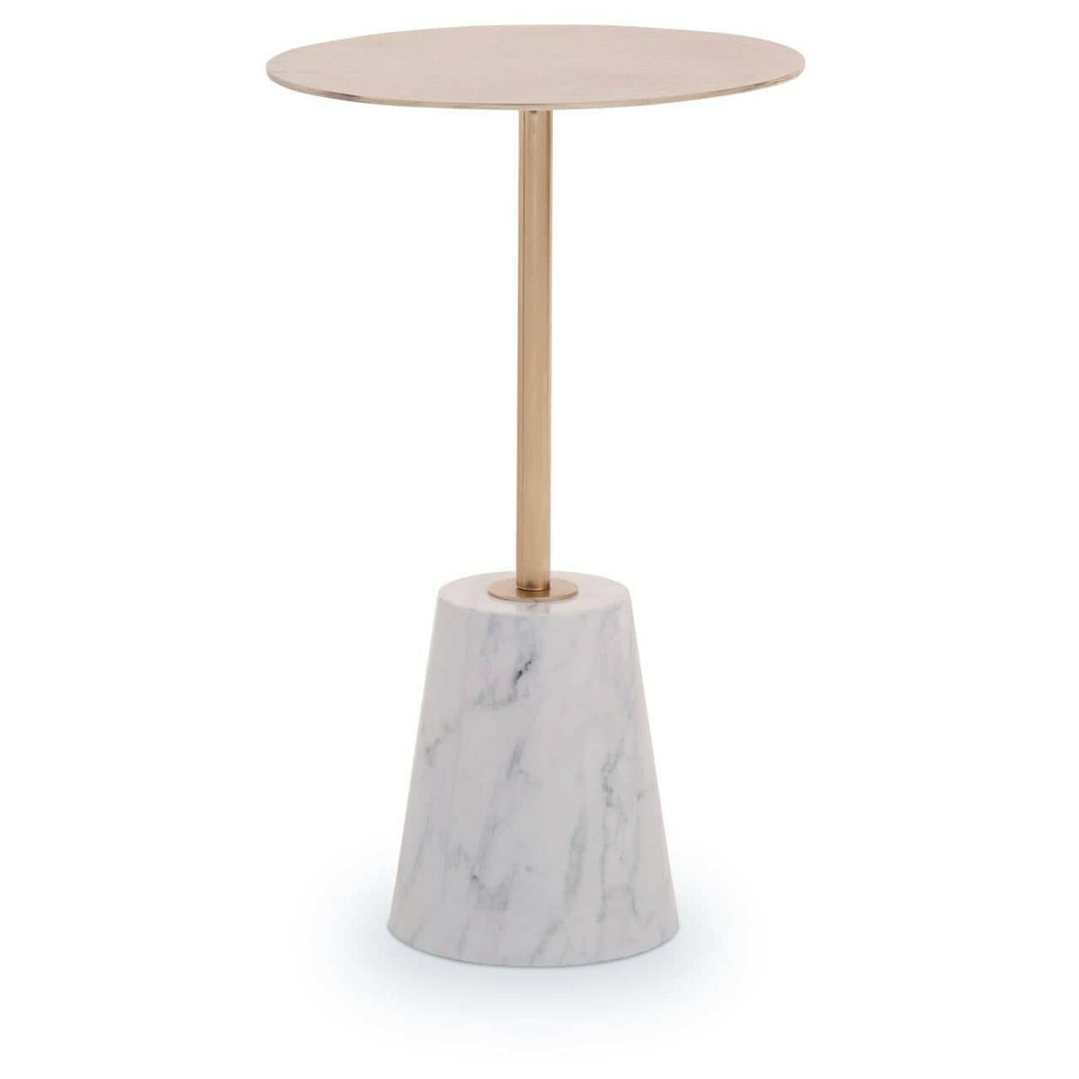 Avola Brushed Gold Side Table White Marble Effect Base.