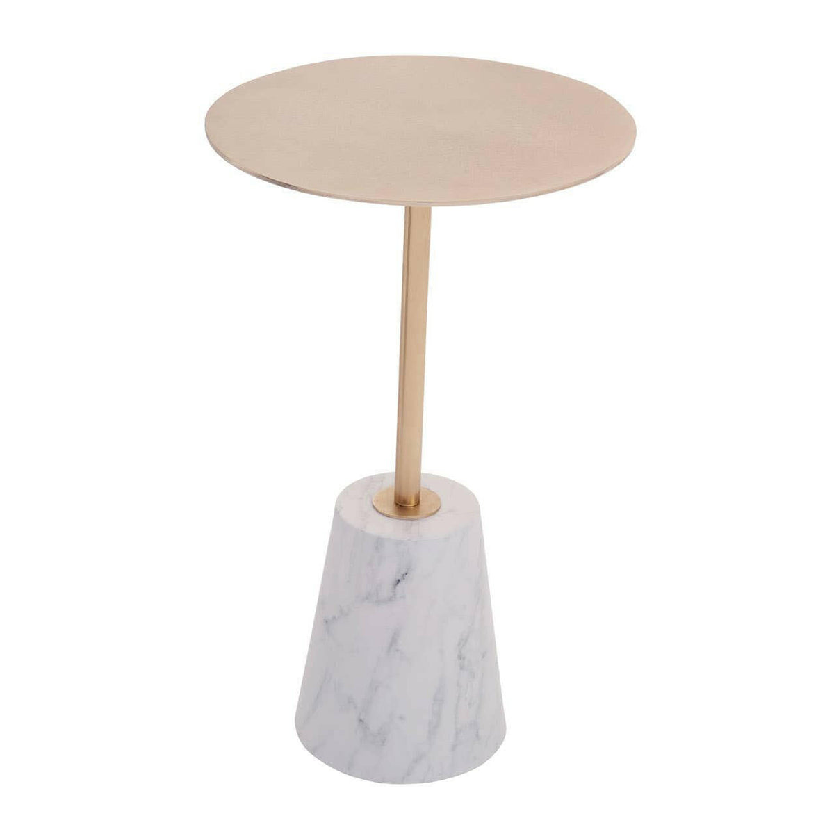 Avola Brushed Gold Side Table White Marble Effect Base.