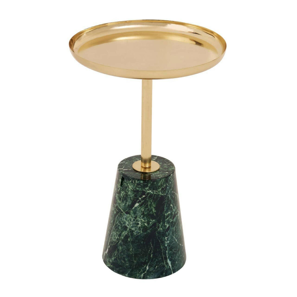 Avola Gold Side Table Green Marble Effect Base.