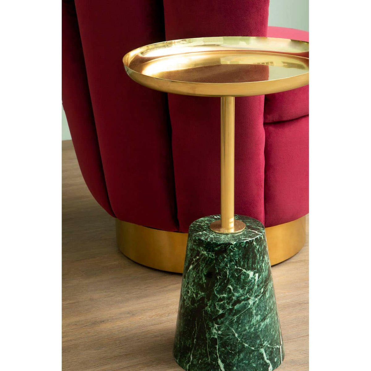 Avola Gold Side Table Green Marble Effect Base.