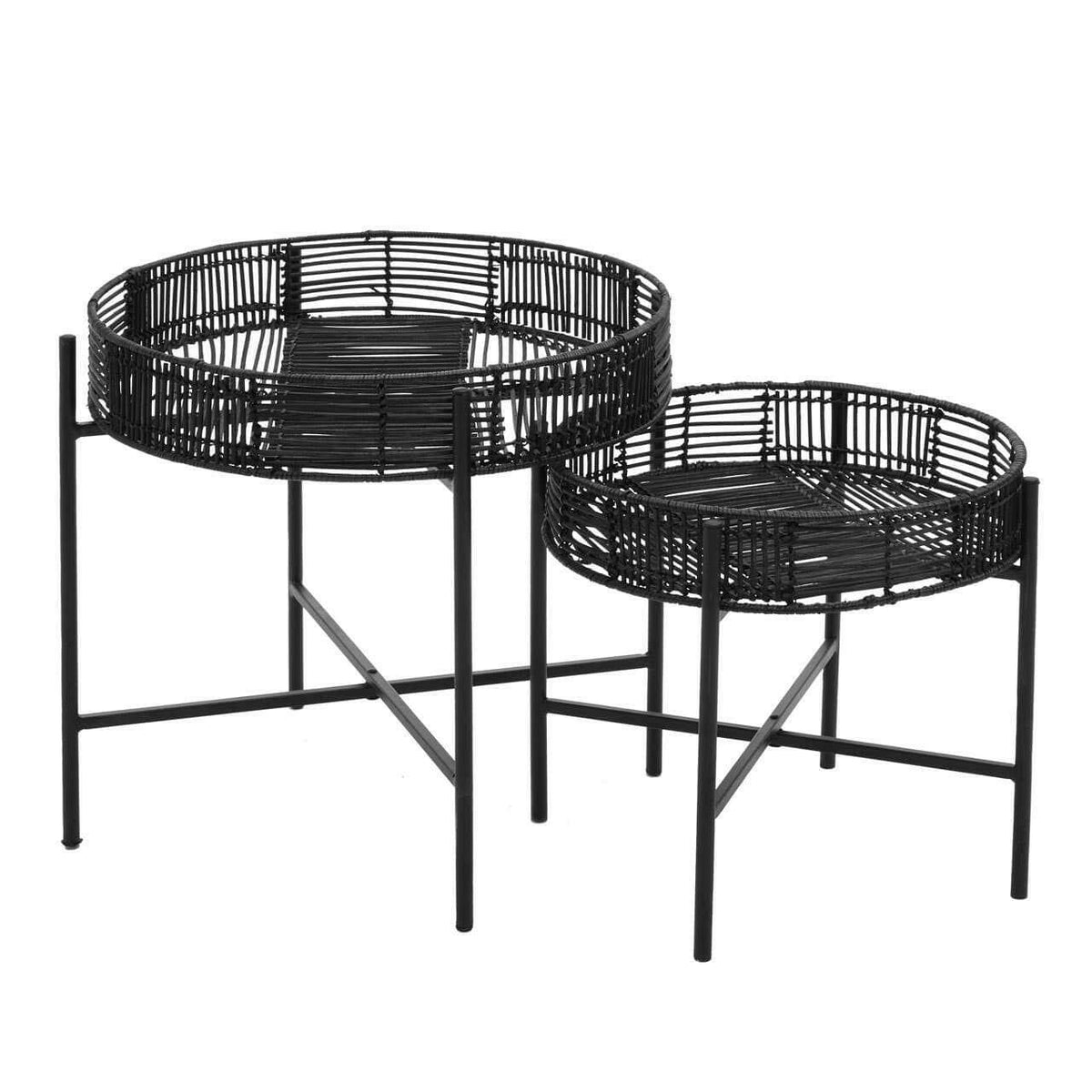 Batu Set Of 2 Black Rattan Side Tables.