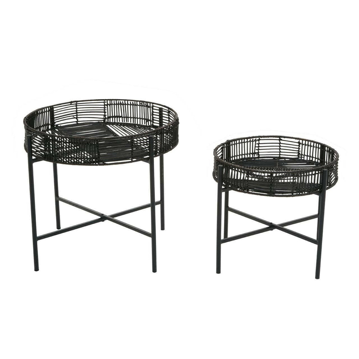 Batu Set Of 2 Black Rattan Side Tables.