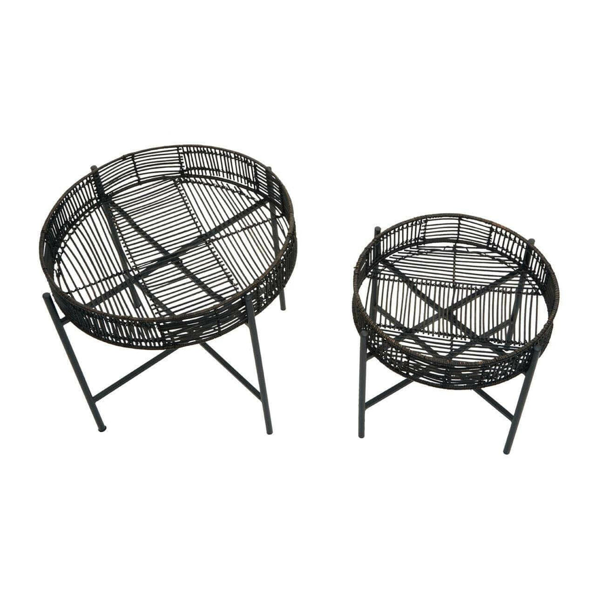 Batu Set Of 2 Black Rattan Side Tables.