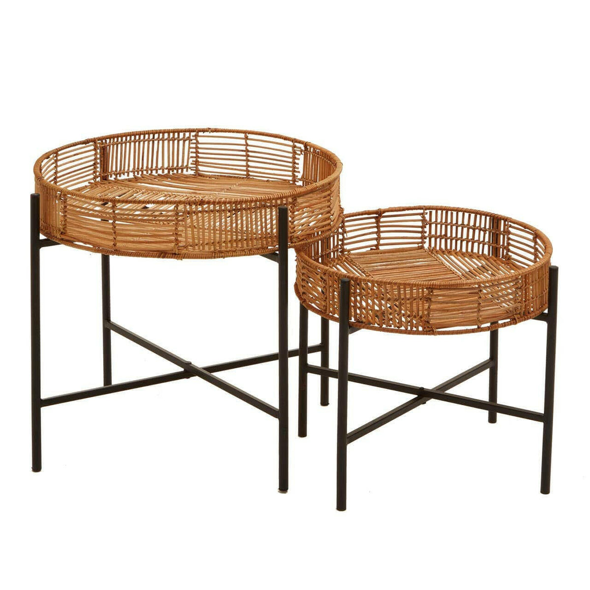 Batu Set Of 2 Natural Rattan Side Tables.