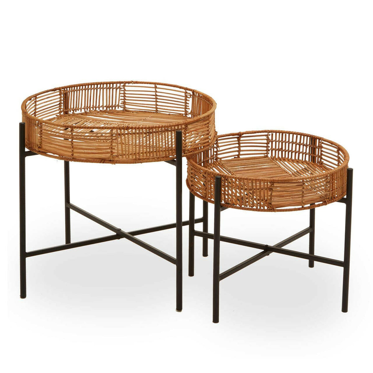Batu Set Of 2 Natural Rattan Side Tables.