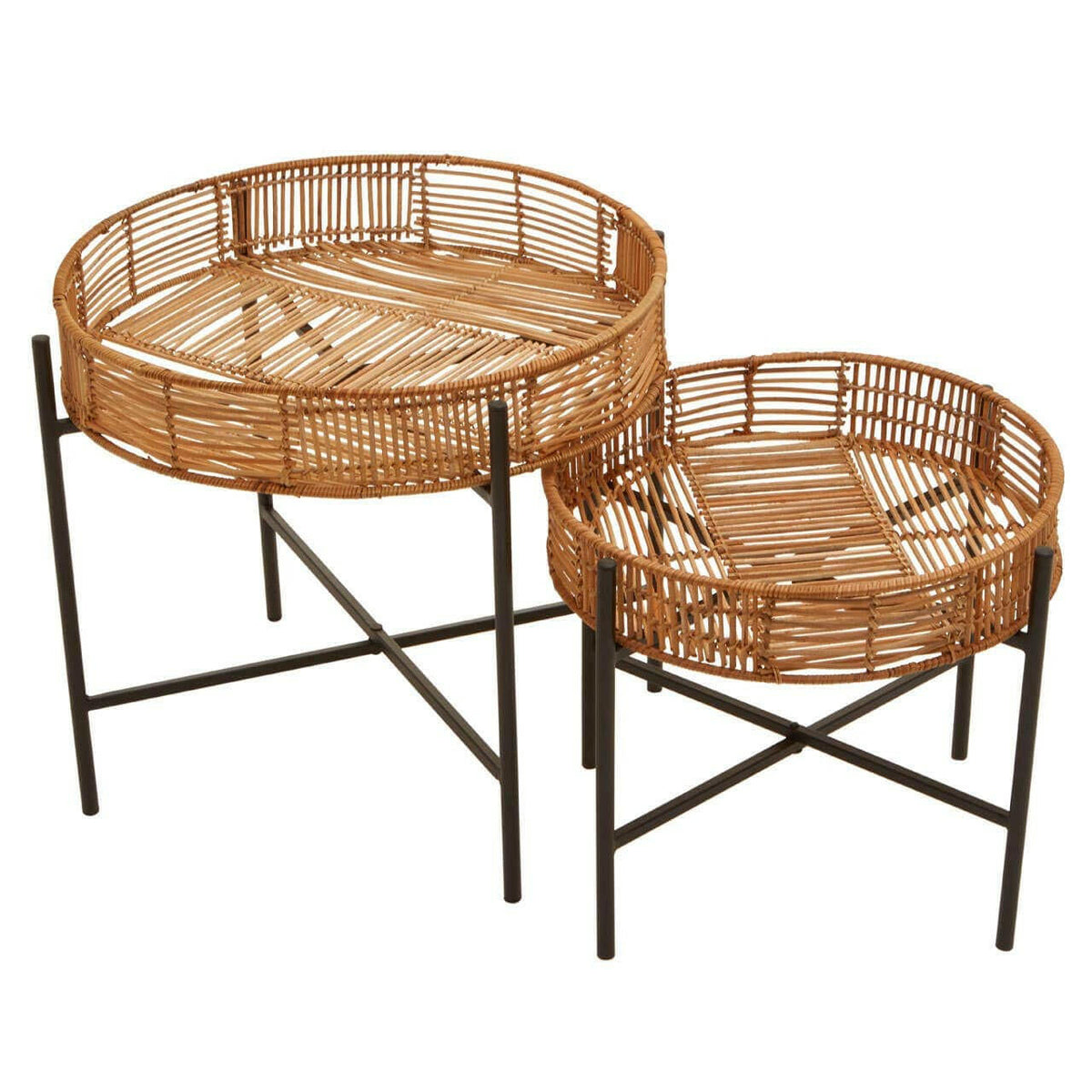 Batu Set Of 2 Natural Rattan Side Tables.