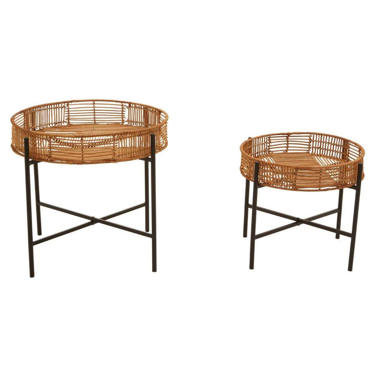 Batu Set Of 2 Natural Rattan Side Tables.