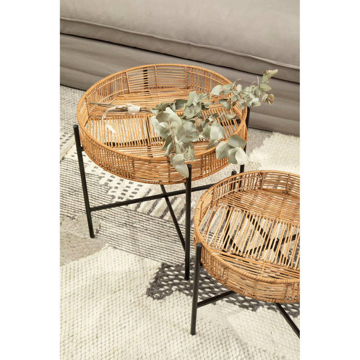Batu Set Of 2 Natural Rattan Side Tables.