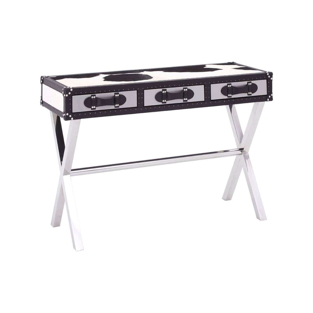 Black/White Genuine Cowhide Console Table.
