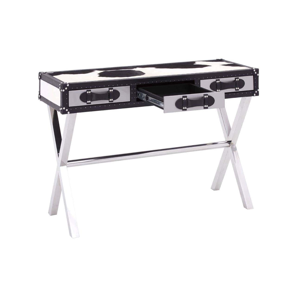 Black/White Genuine Cowhide Console Table.