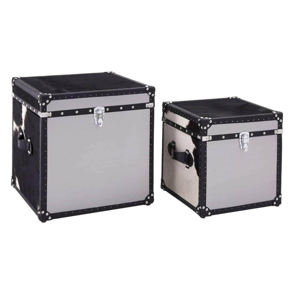 Black/White Genuine Cowhide Storage Trunk Set.