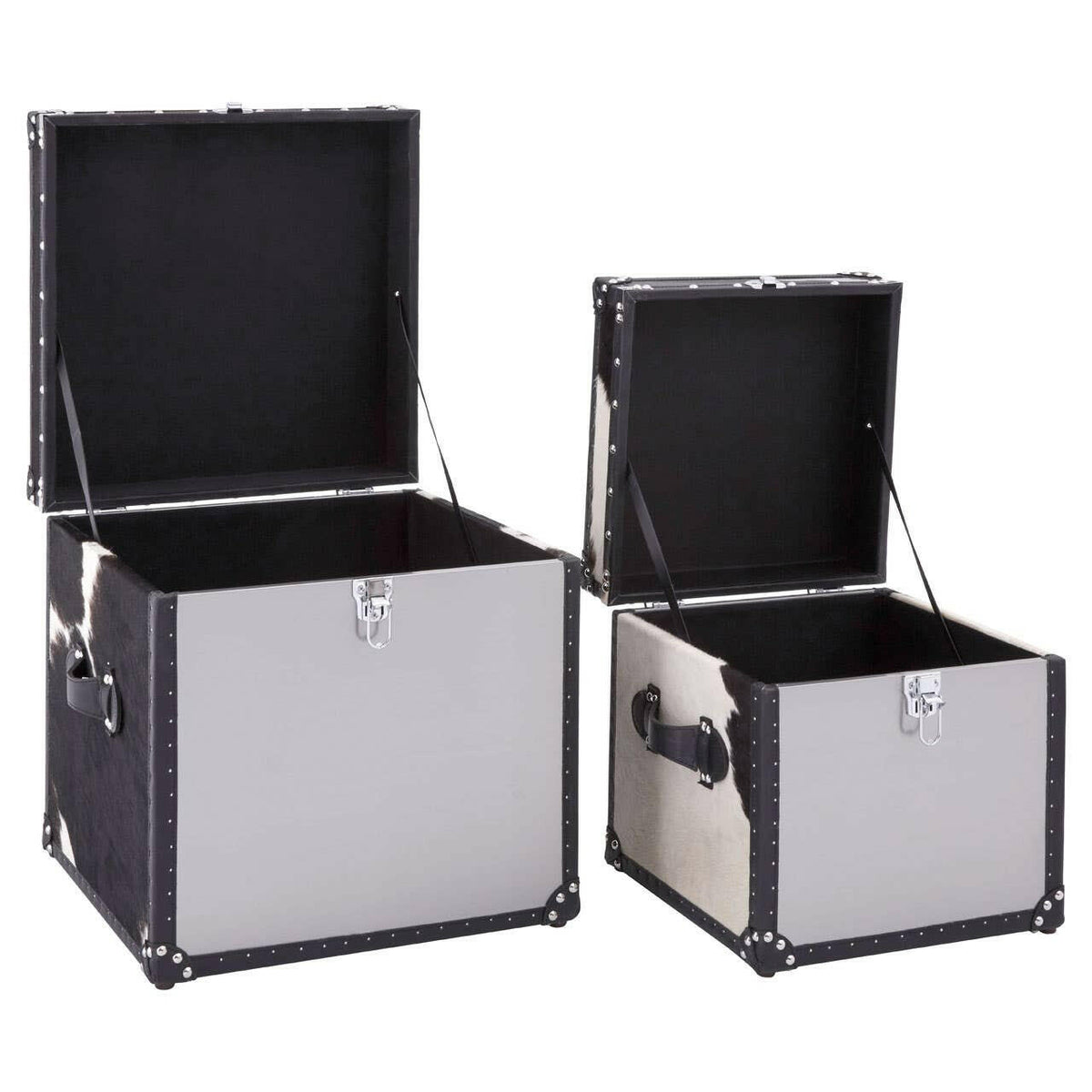 Black/White Genuine Cowhide Storage Trunk Set.