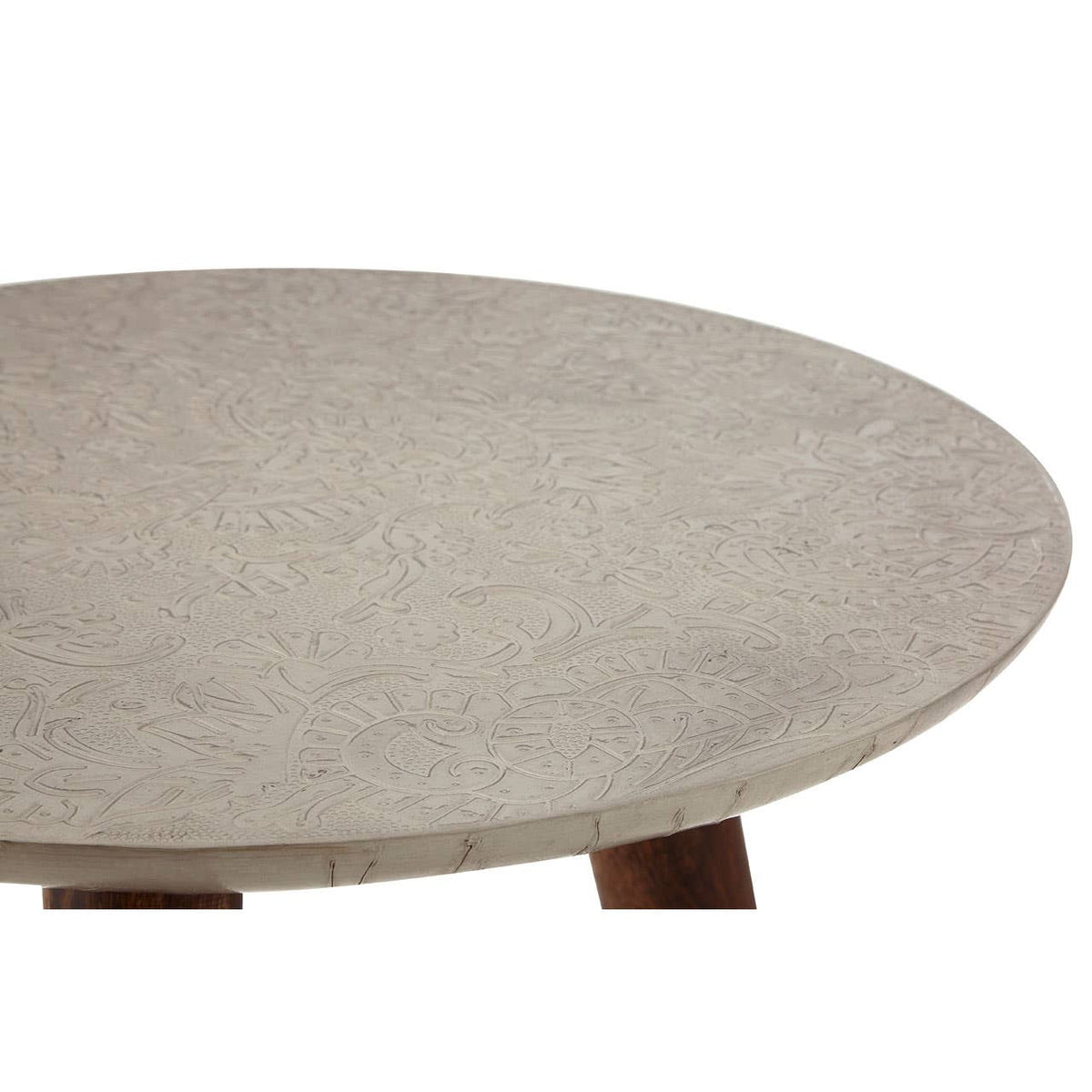 Boho Metal And White Finish Carve Side Table.