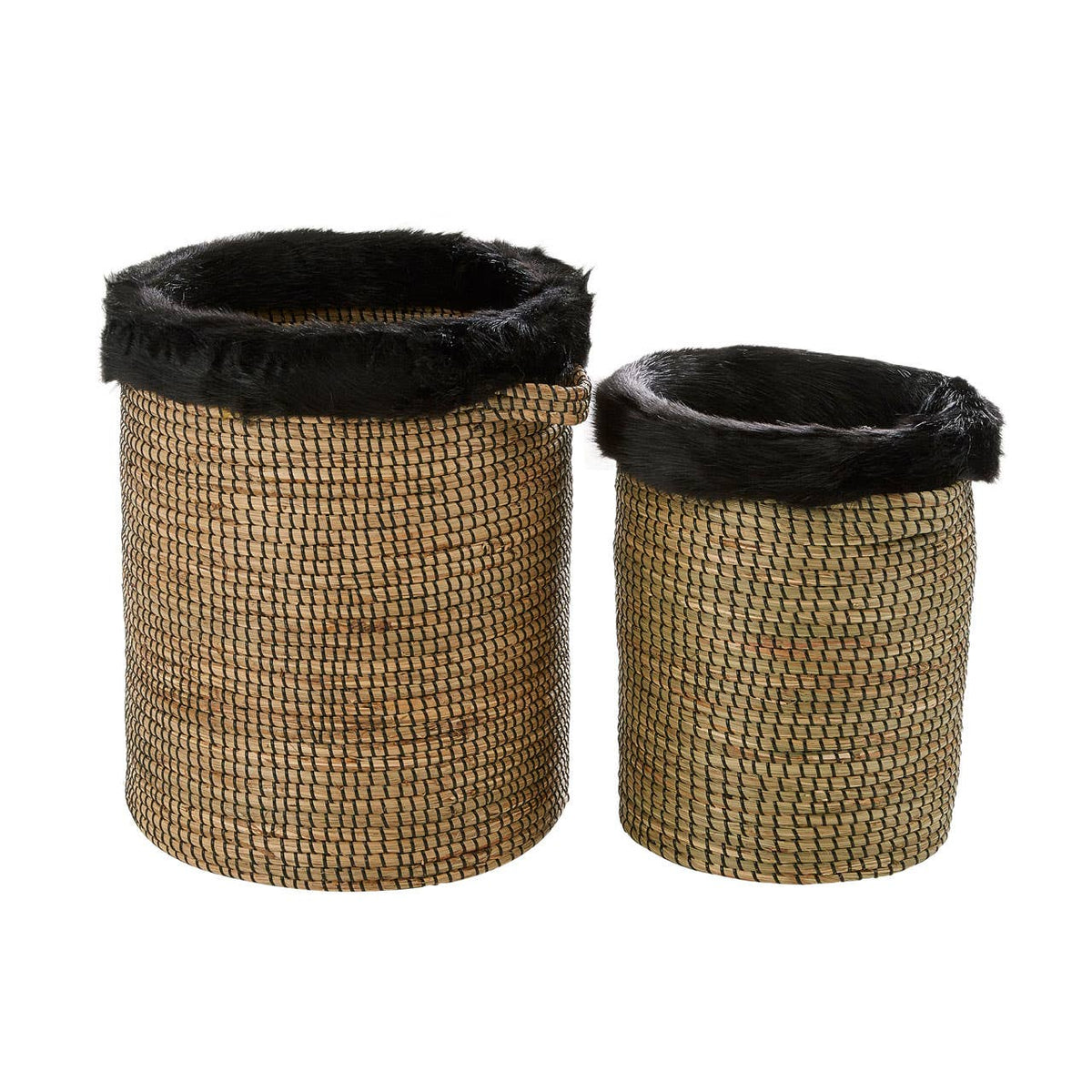 Bora Set Of 2 Baskets With Faux Fur Trim.