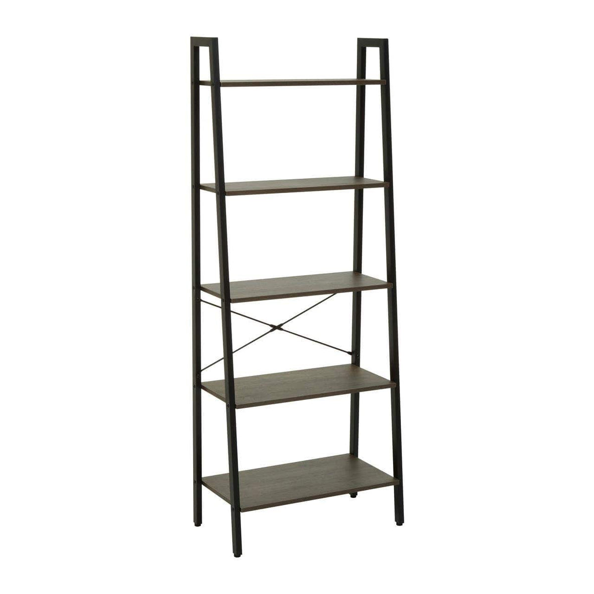 Bradbury Five Tier Dark Oak Veneer Ladder Shelf Unit.