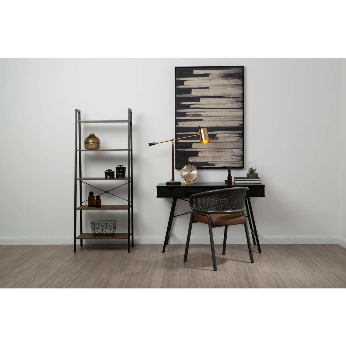 Bradbury Five Tier Dark Oak Veneer Ladder Shelf Unit.