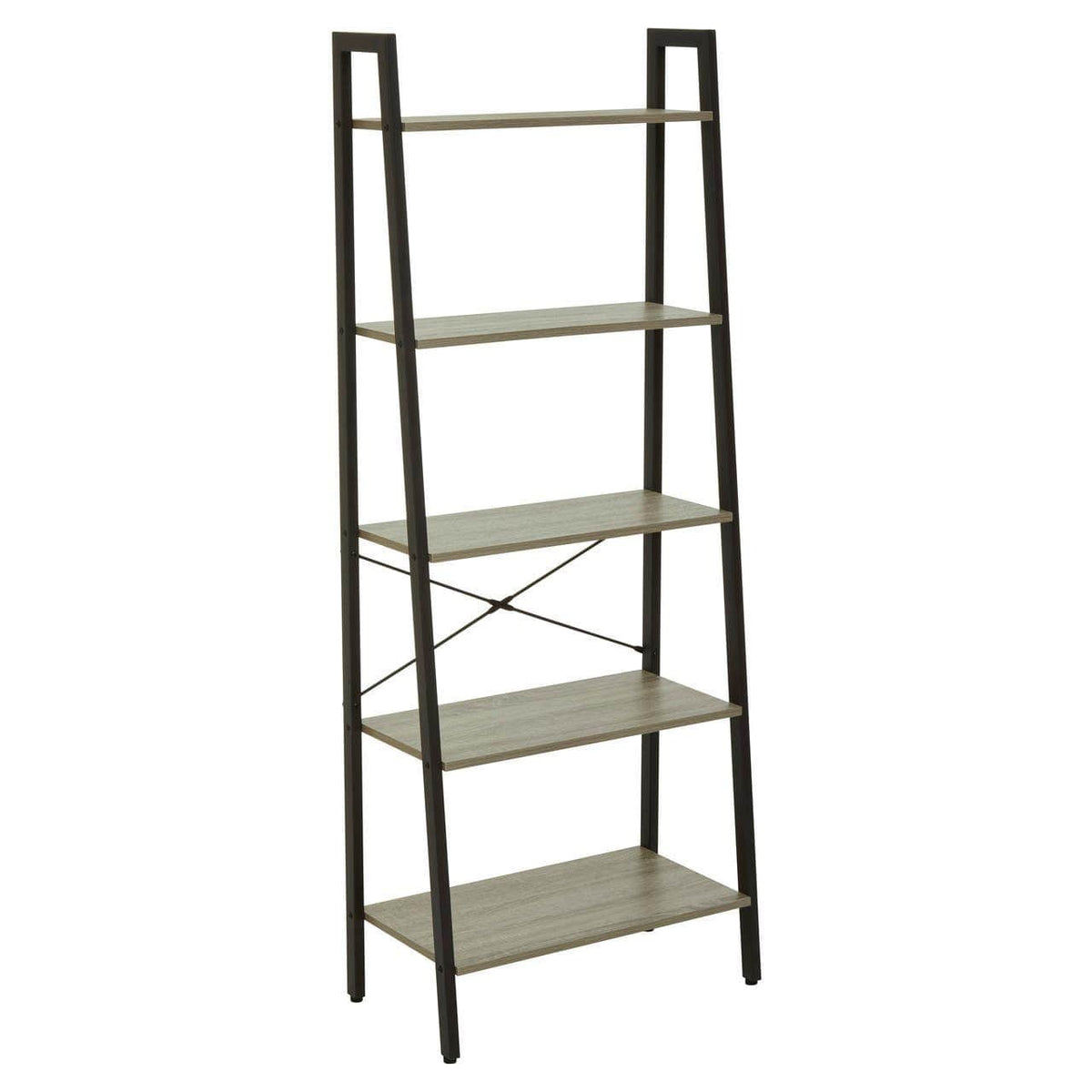 Bradbury Five Tier Grey Oak Veneer Ladder Shelf Unit.