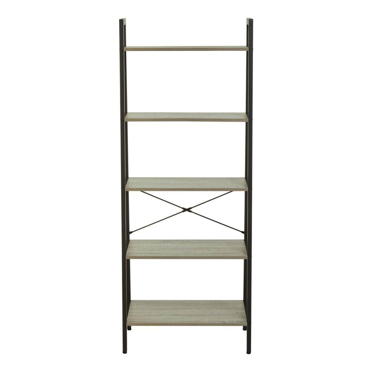Bradbury Five Tier Grey Oak Veneer Ladder Shelf Unit.