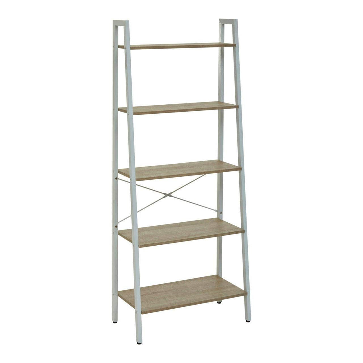 Bradbury Five Tier Natural Oak Veneer Ladder Shelf Unit.