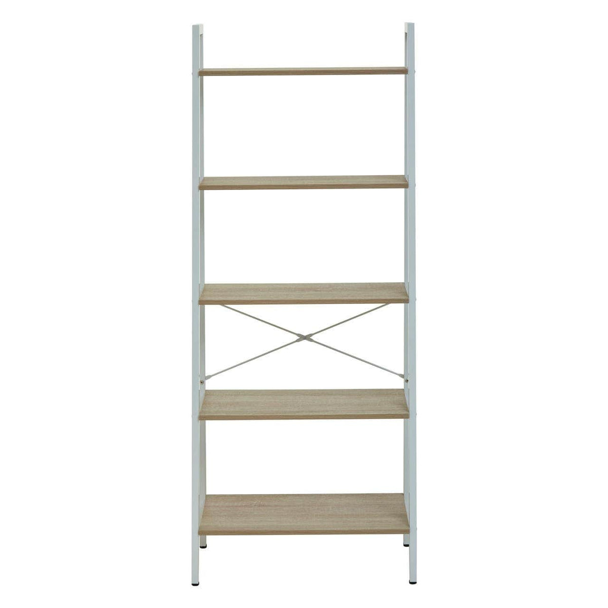 Bradbury Five Tier Natural Oak Veneer Ladder Shelf Unit.