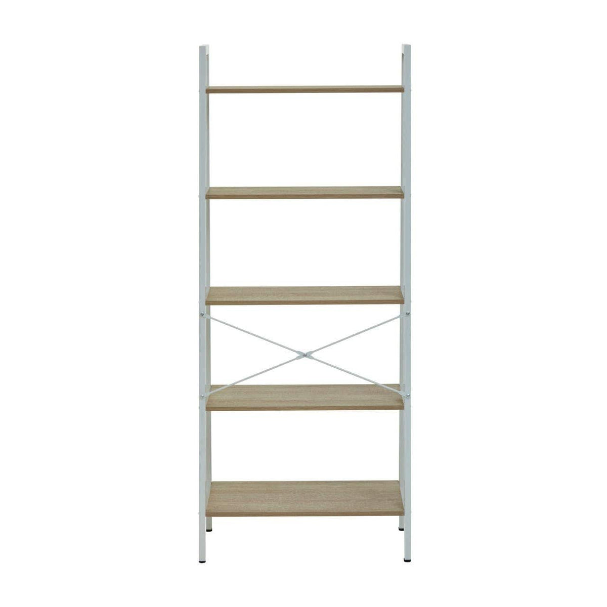 Bradbury Five Tier Natural Oak Veneer Ladder Shelf Unit.