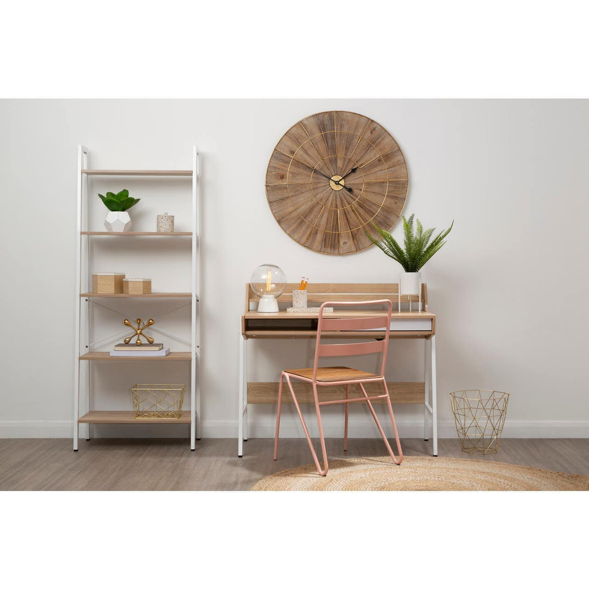 Bradbury Five Tier Natural Oak Veneer Ladder Shelf Unit.