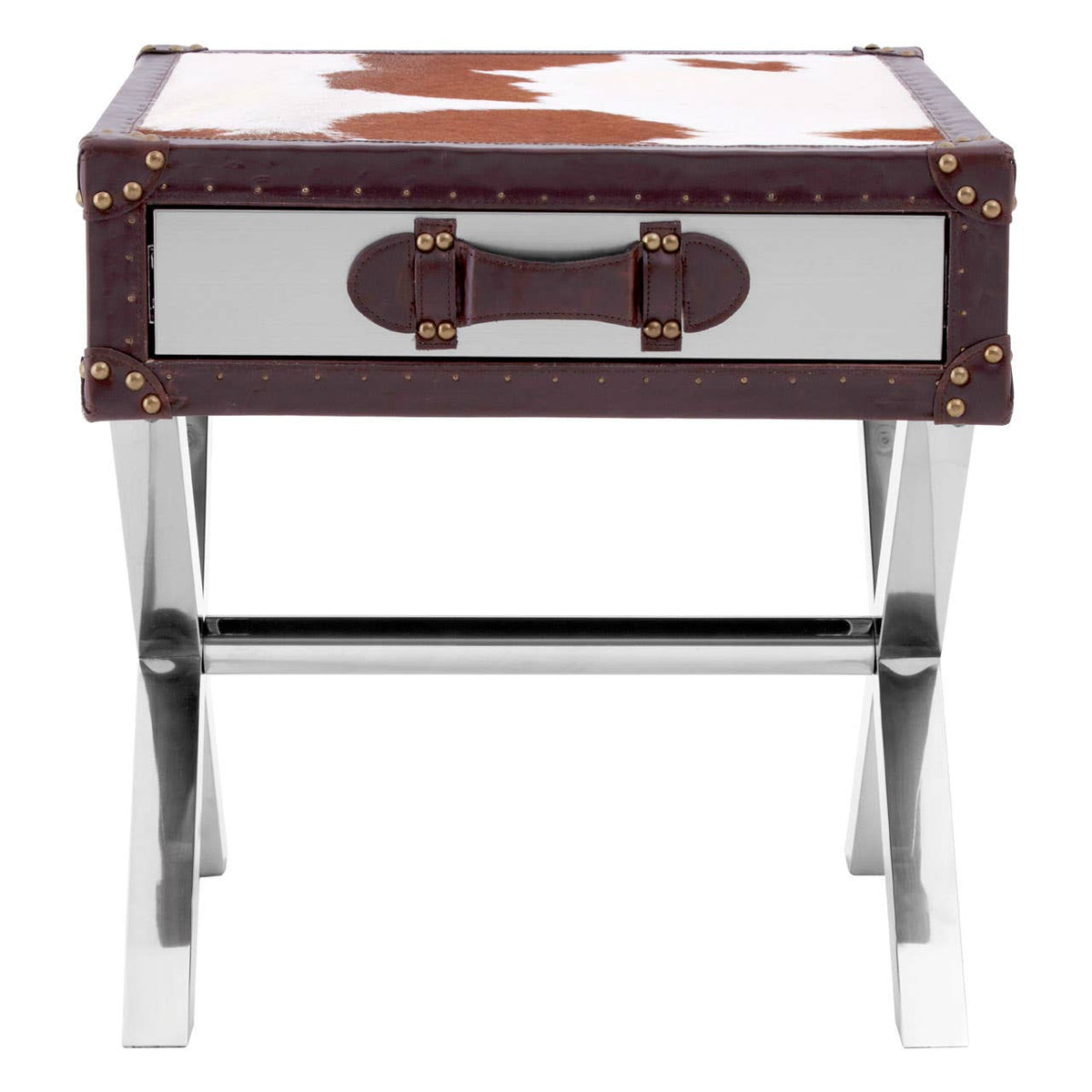 Brown/White Genuine Cowhide 1 Drawer Table.