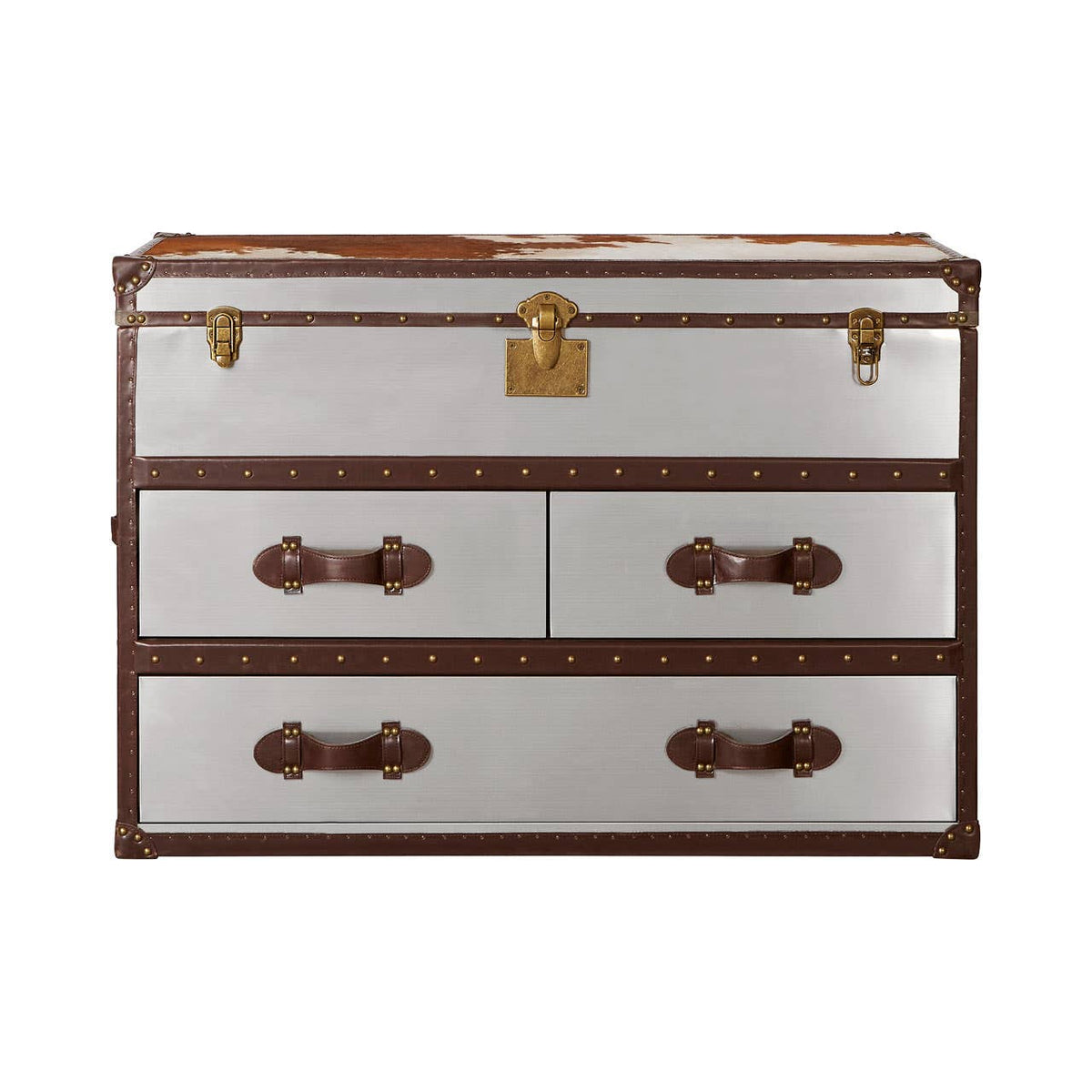Brown/White Genuine Cowhide 3 Drawer Cabinet.