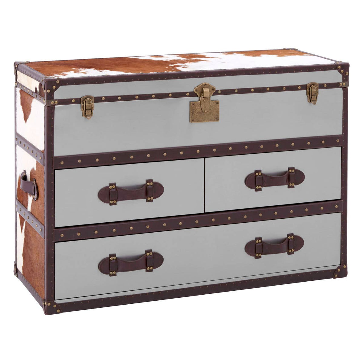Brown/White Genuine Cowhide 3 Drawer Cabinet.