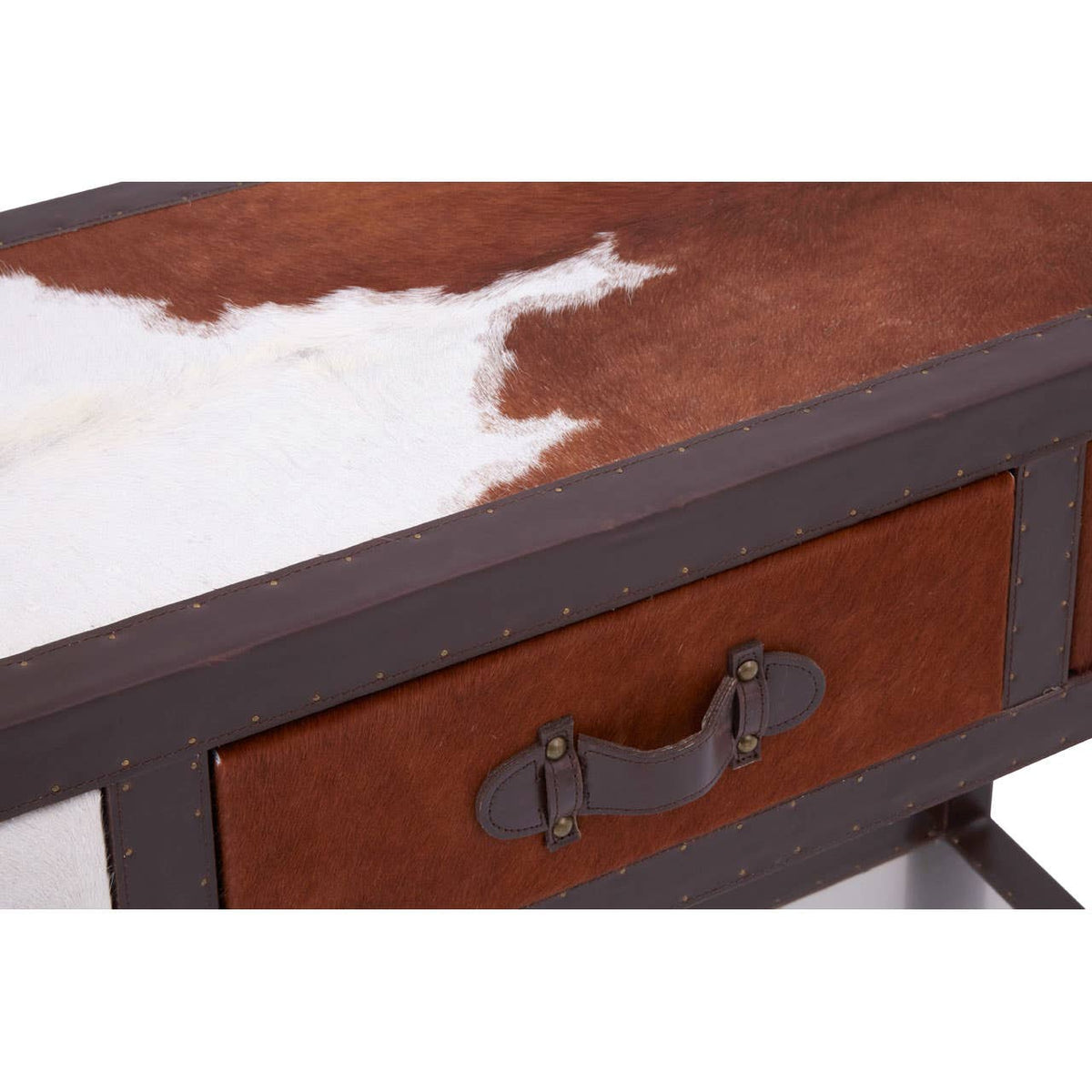 Brown/White Genuine Cowhide 3 Drawer Table.