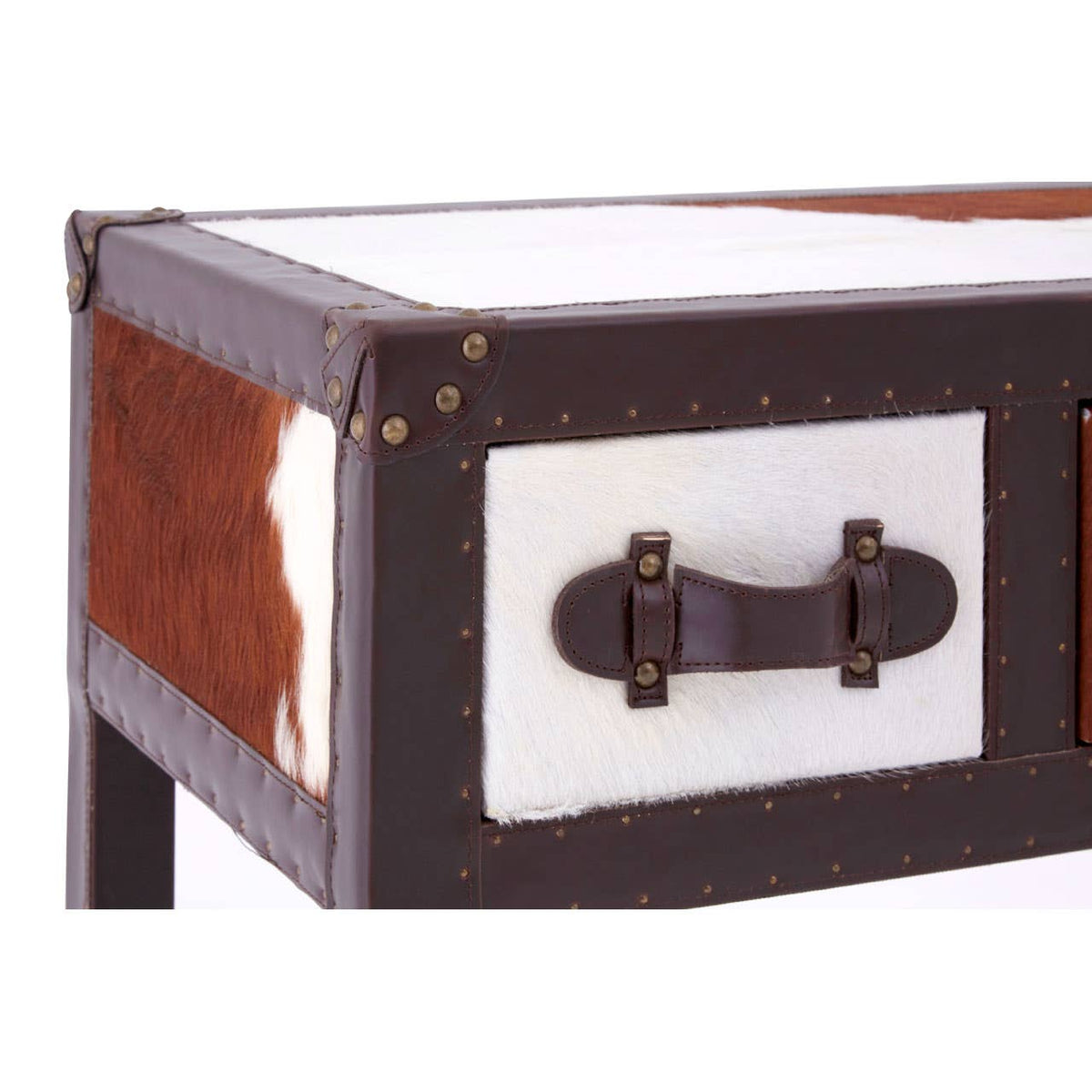 Brown/White Genuine Cowhide 3 Drawer Table.