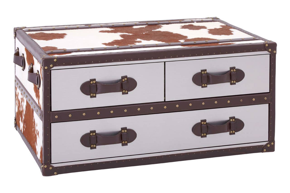 Brown/White Genuine Cowhide Coffee Table.
