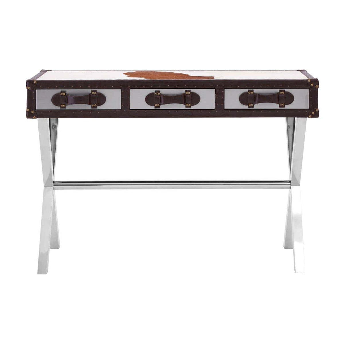 Brown/White Genuine Cowhide Console Table.