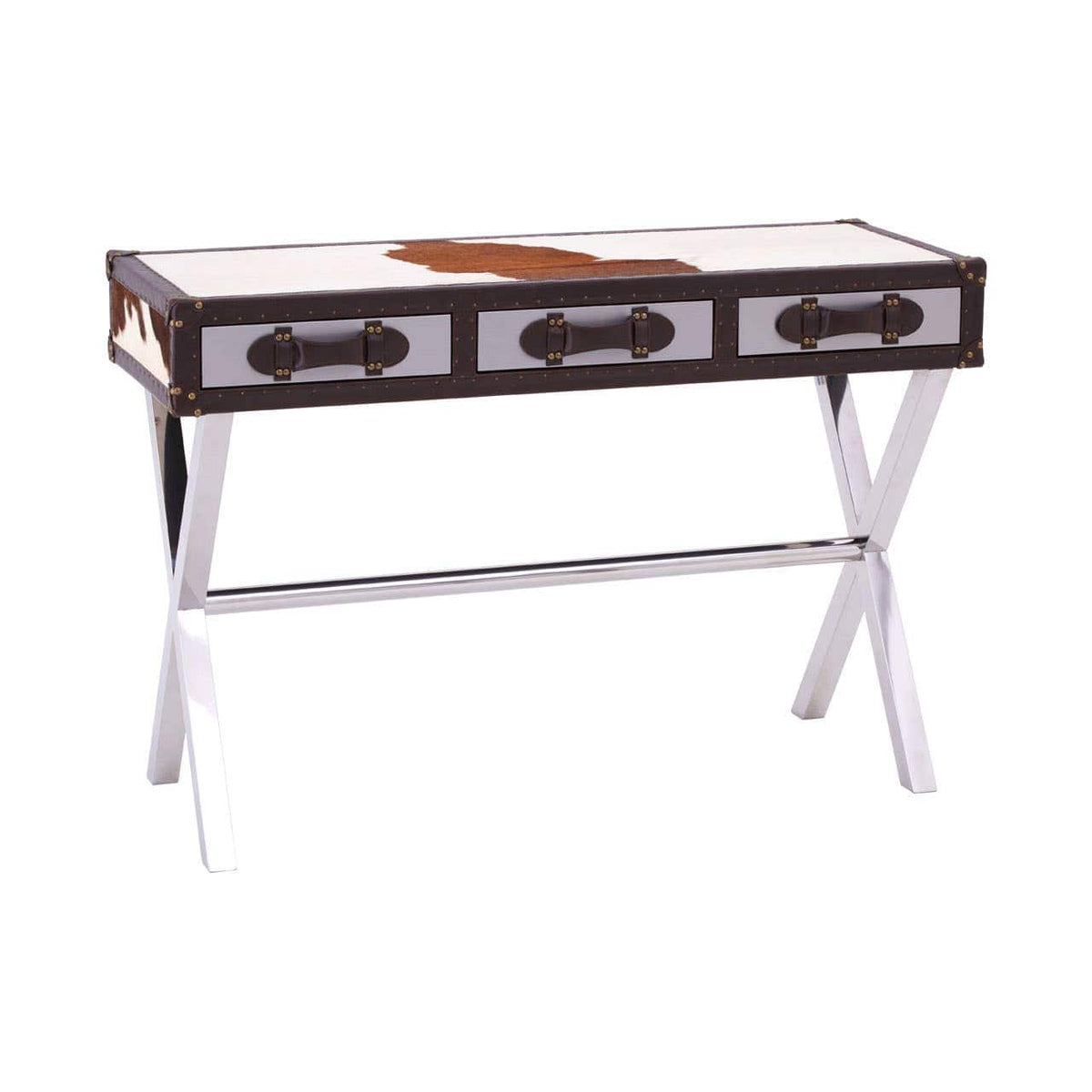 Brown/White Genuine Cowhide Console Table.