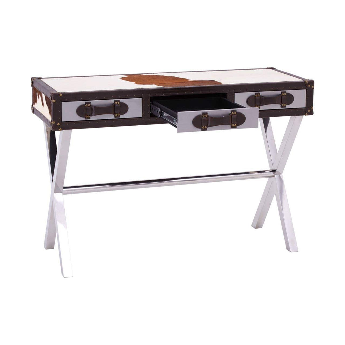 Brown/White Genuine Cowhide Console Table.