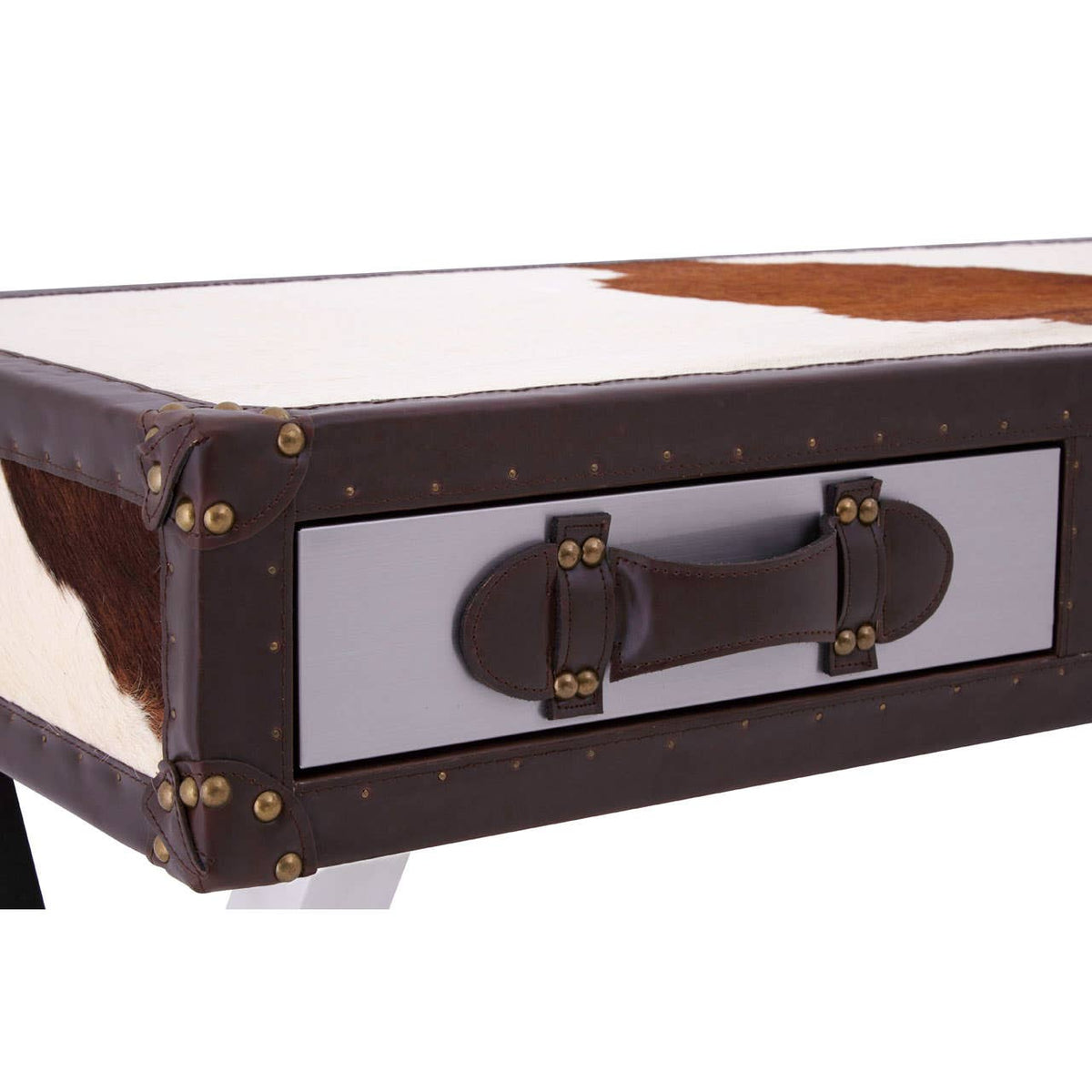 Brown/White Genuine Cowhide Console Table.