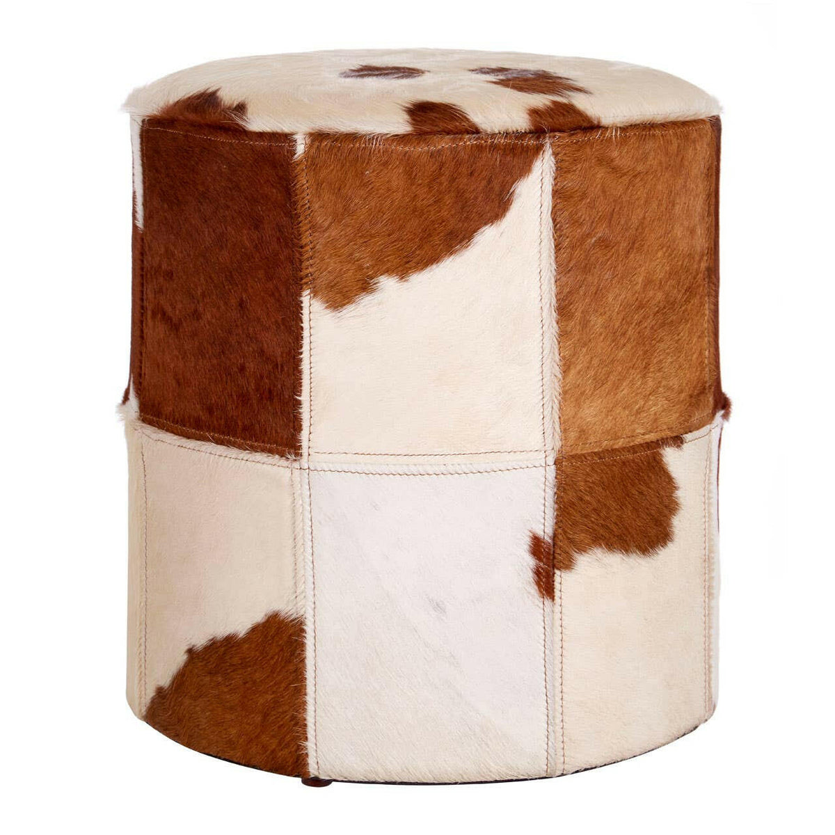 Brown/White Genuine Cowhide Ottoman.
