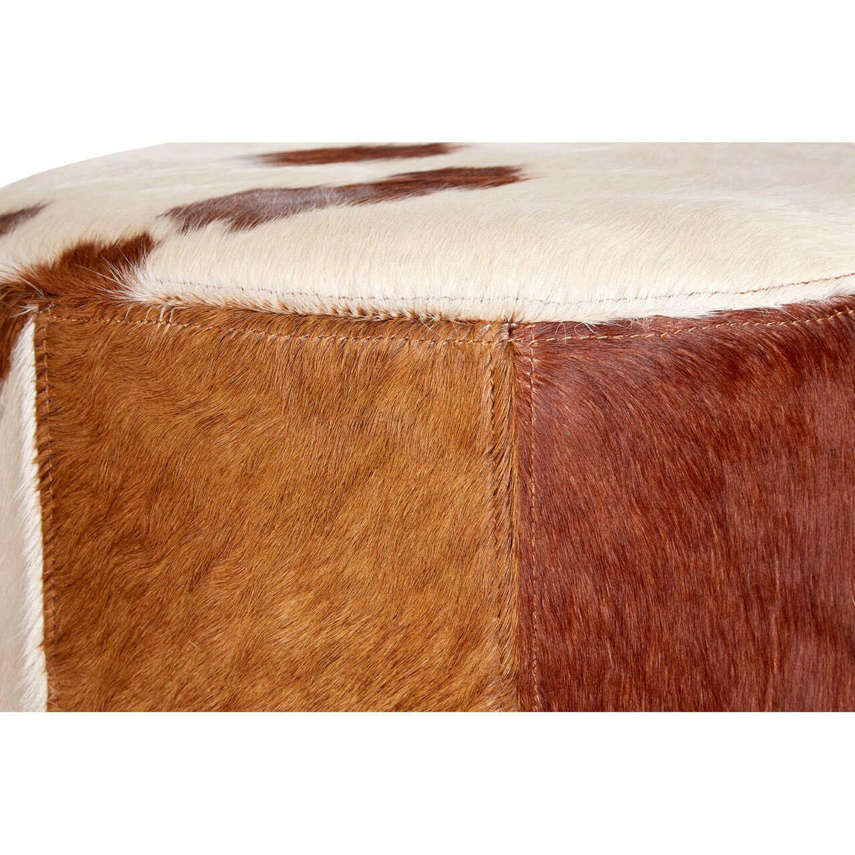 Brown/White Genuine Cowhide Ottoman.