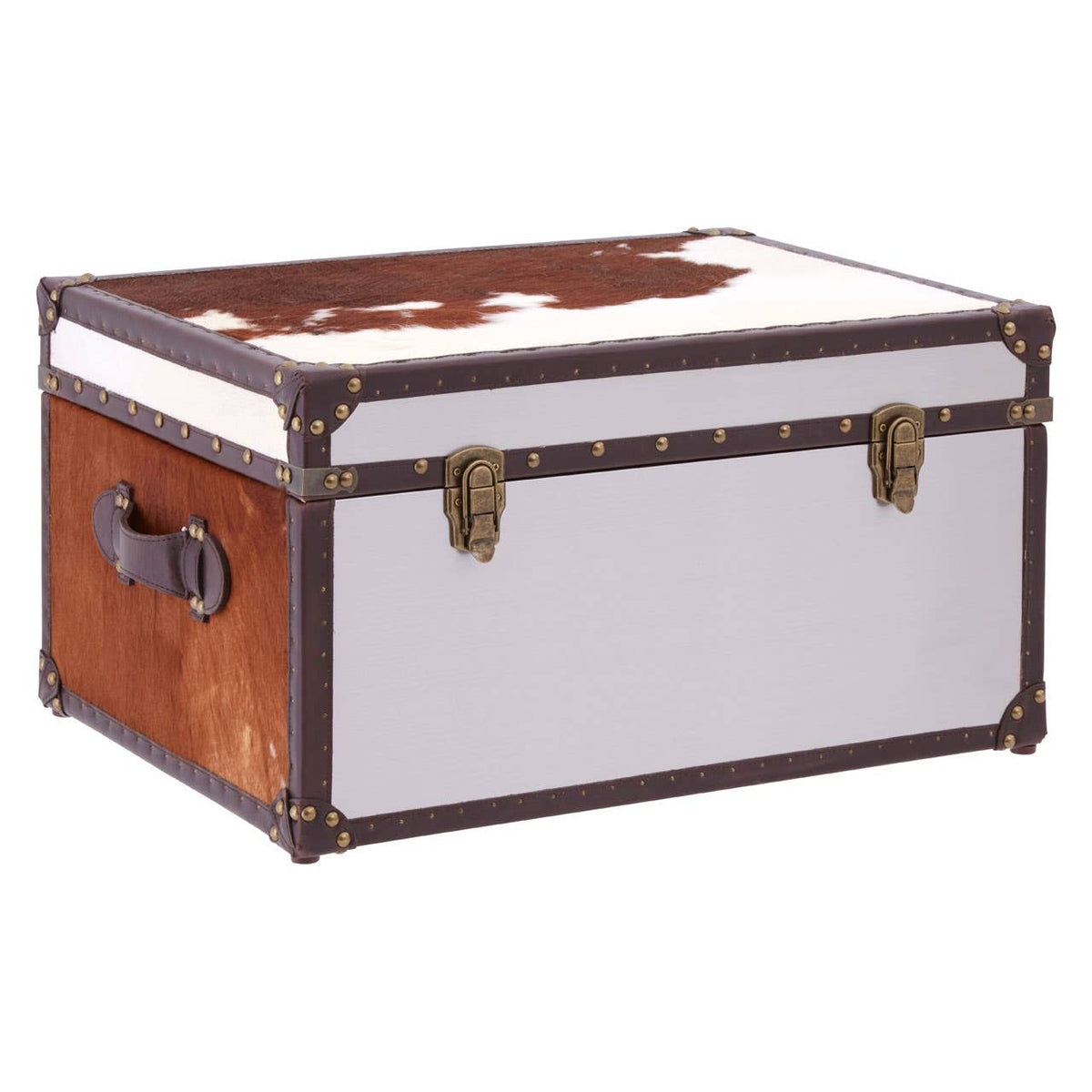 Brown/White Genuine Cowhide Storage Trunk.