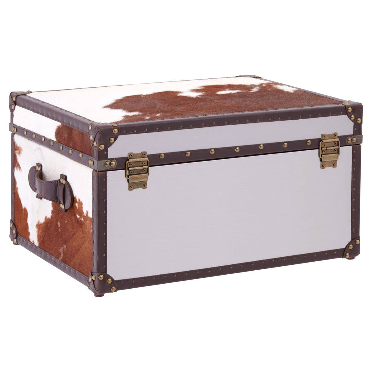 Brown/White Genuine Cowhide Storage Trunk.