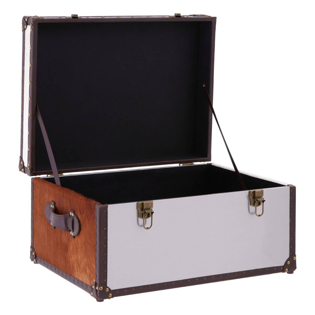 Brown/White Genuine Cowhide Storage Trunk.