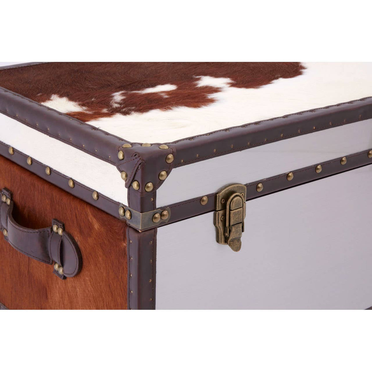 Brown/White Genuine Cowhide Storage Trunk.