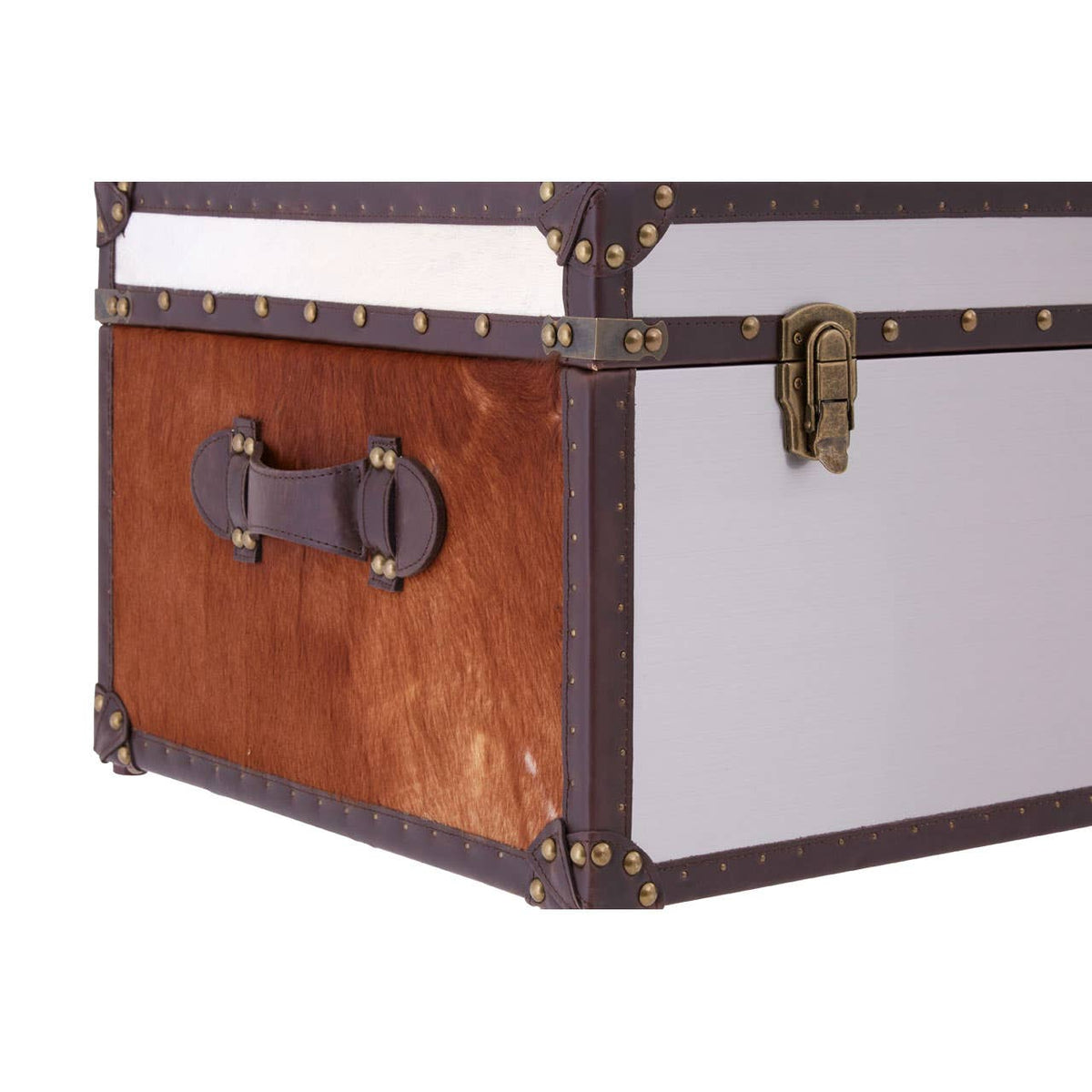Brown/White Genuine Cowhide Storage Trunk.