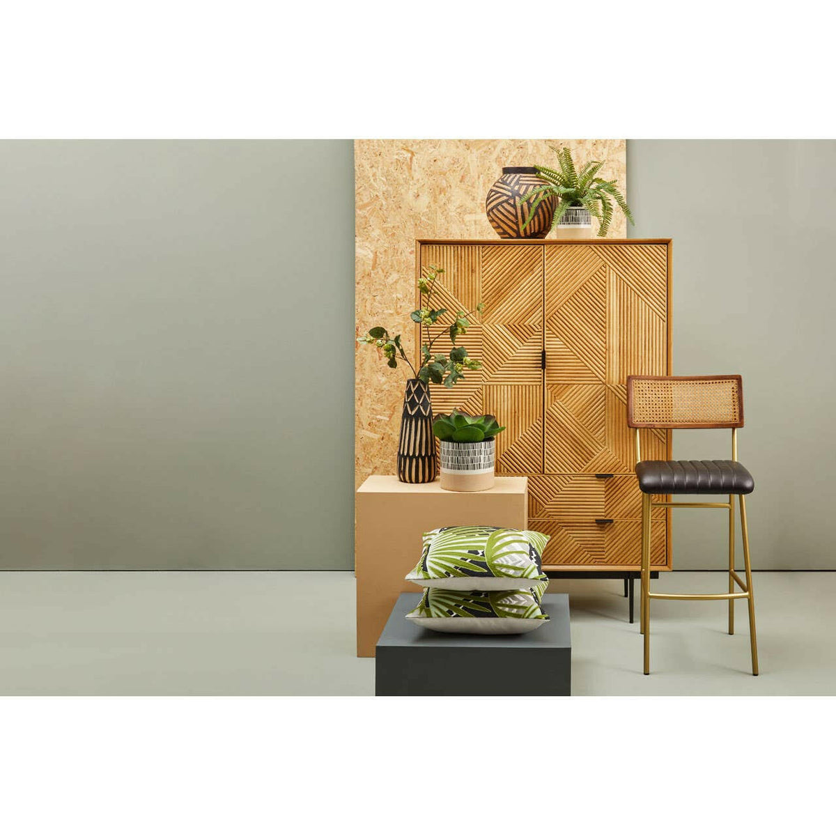 Buffalo Black Leather Bar Chair.