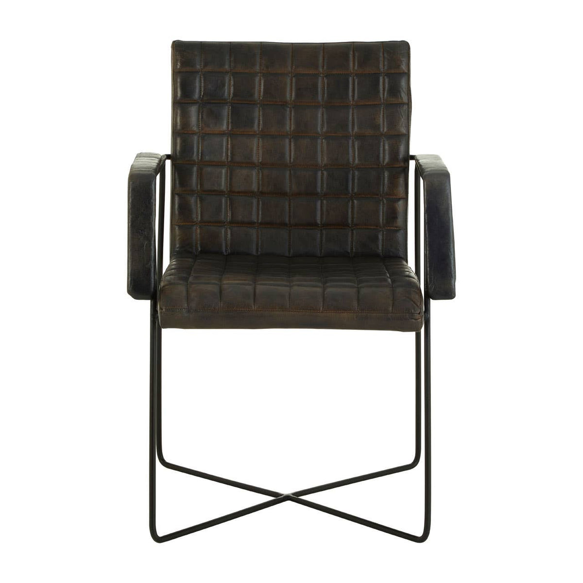 Buffalo Iron / Grey Leather Weave Chair.