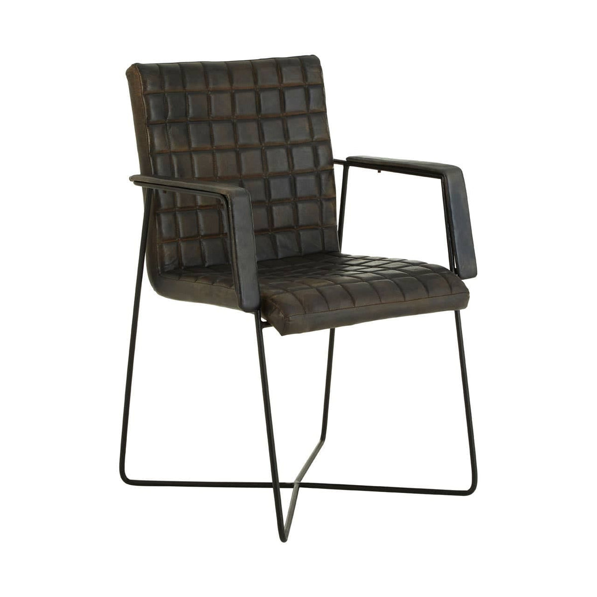 Buffalo Iron / Grey Leather Weave Chair.